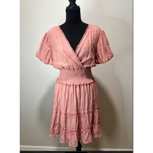 Speed Limit Blush Pink Mini Dress Smocked Puff Sleeve Boho Summer M